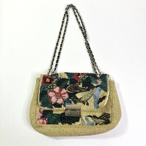 Zara Beaded Sequin Purse Chain Link Floral Bird Hummingbird Crossbody Clutch